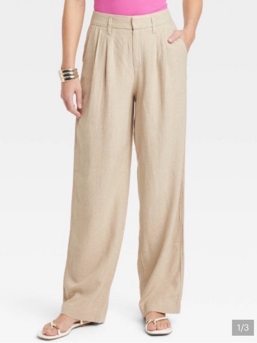 High-rise front pleated linen pants